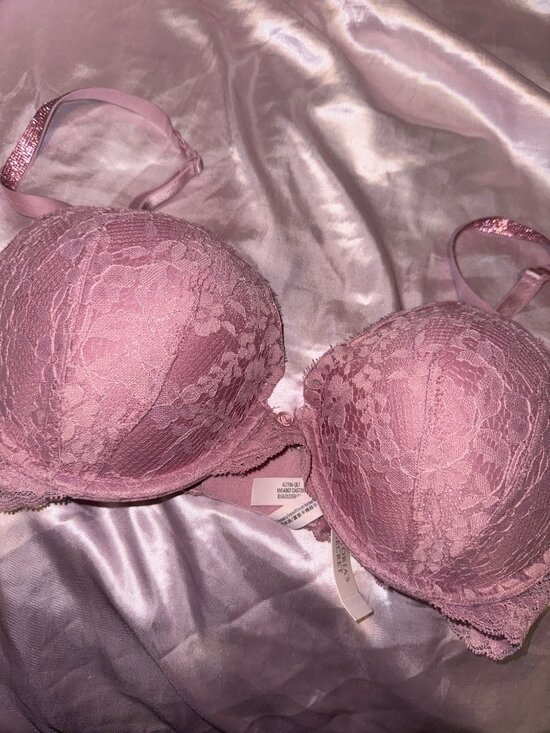 Victoria's Secret Other - NWT Victoria’s Secret Pink Rhinestone Strap Rose Lace Push-Up Bra 34DD